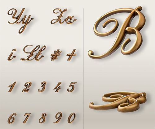 LITERA BRONZ caracter CORSIVO